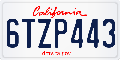 CA license plate 6TZP443