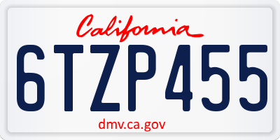 CA license plate 6TZP455