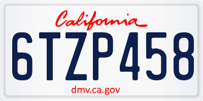 CA license plate 6TZP458