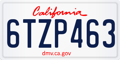 CA license plate 6TZP463