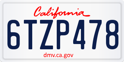 CA license plate 6TZP478