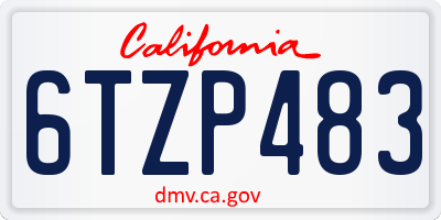 CA license plate 6TZP483