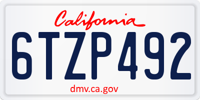 CA license plate 6TZP492