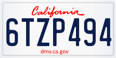 CA license plate 6TZP494