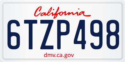 CA license plate 6TZP498