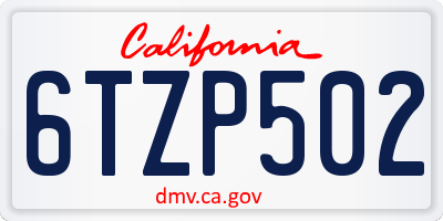 CA license plate 6TZP502