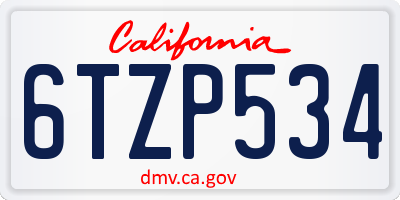 CA license plate 6TZP534