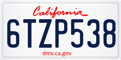 CA license plate 6TZP538