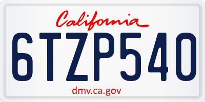 CA license plate 6TZP540