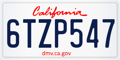 CA license plate 6TZP547