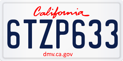 CA license plate 6TZP633