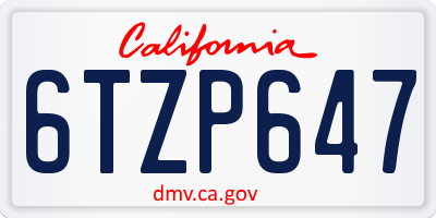 CA license plate 6TZP647