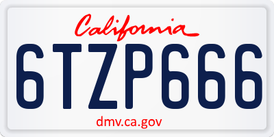 CA license plate 6TZP666