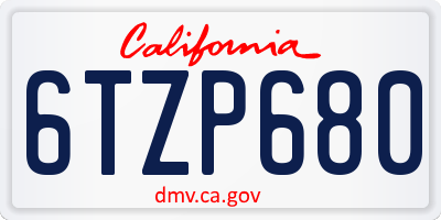 CA license plate 6TZP680