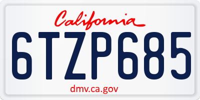 CA license plate 6TZP685