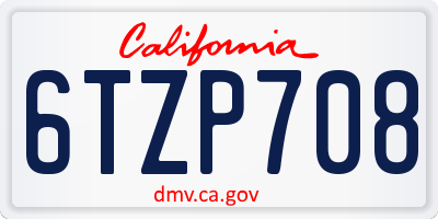 CA license plate 6TZP708