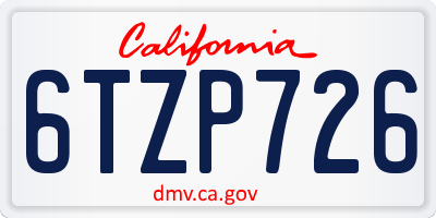 CA license plate 6TZP726