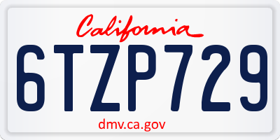 CA license plate 6TZP729