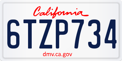 CA license plate 6TZP734