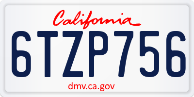 CA license plate 6TZP756