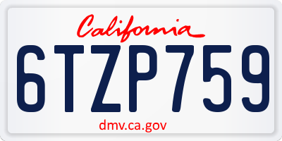 CA license plate 6TZP759