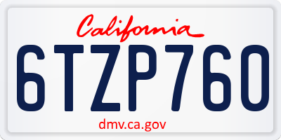 CA license plate 6TZP760