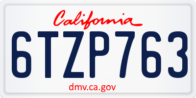 CA license plate 6TZP763