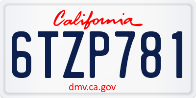 CA license plate 6TZP781