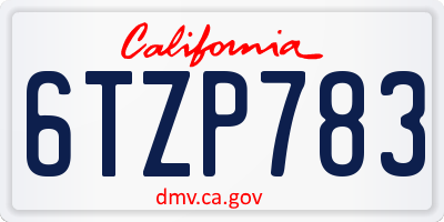 CA license plate 6TZP783