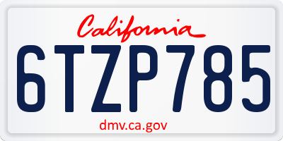 CA license plate 6TZP785