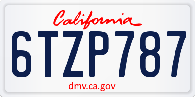 CA license plate 6TZP787