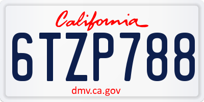 CA license plate 6TZP788