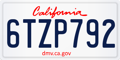 CA license plate 6TZP792