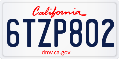 CA license plate 6TZP802