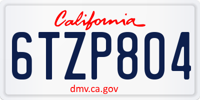 CA license plate 6TZP804