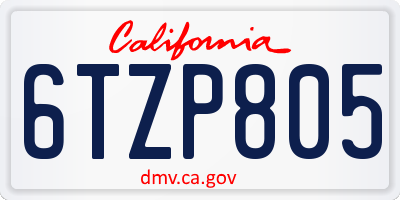 CA license plate 6TZP805