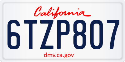 CA license plate 6TZP807