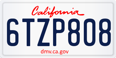 CA license plate 6TZP808