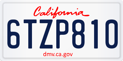 CA license plate 6TZP810