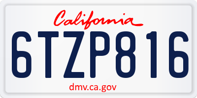 CA license plate 6TZP816