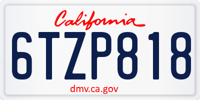 CA license plate 6TZP818