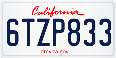 CA license plate 6TZP833