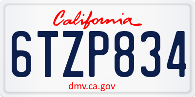 CA license plate 6TZP834