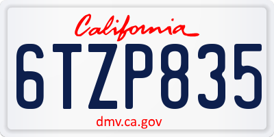 CA license plate 6TZP835