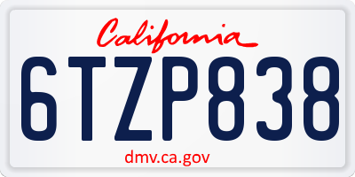 CA license plate 6TZP838
