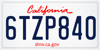 CA license plate 6TZP840