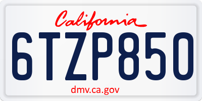 CA license plate 6TZP850