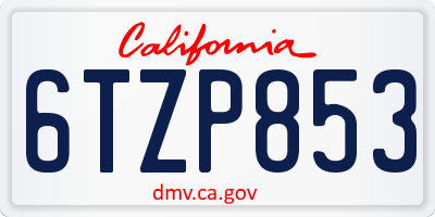 CA license plate 6TZP853