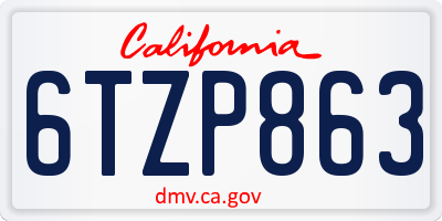 CA license plate 6TZP863