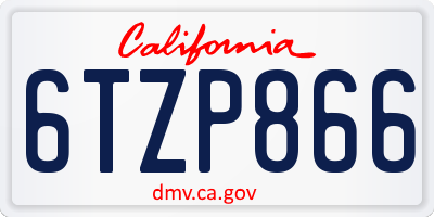 CA license plate 6TZP866